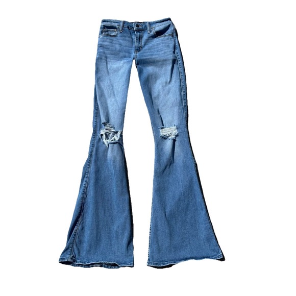Hollister Distressed High Rise Flare Jeans Size 4L/27x33 Stretch Hippie Festival - Picture 1 of 10